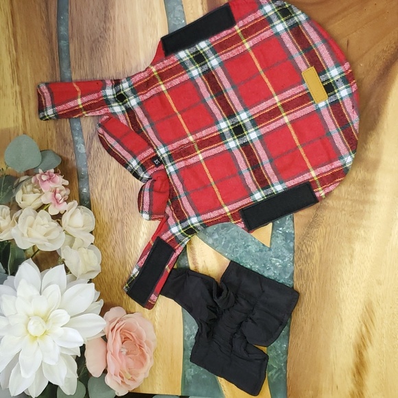 Dog Coat XS - Reversible Red Flannel/Black - Picture 2 of 11